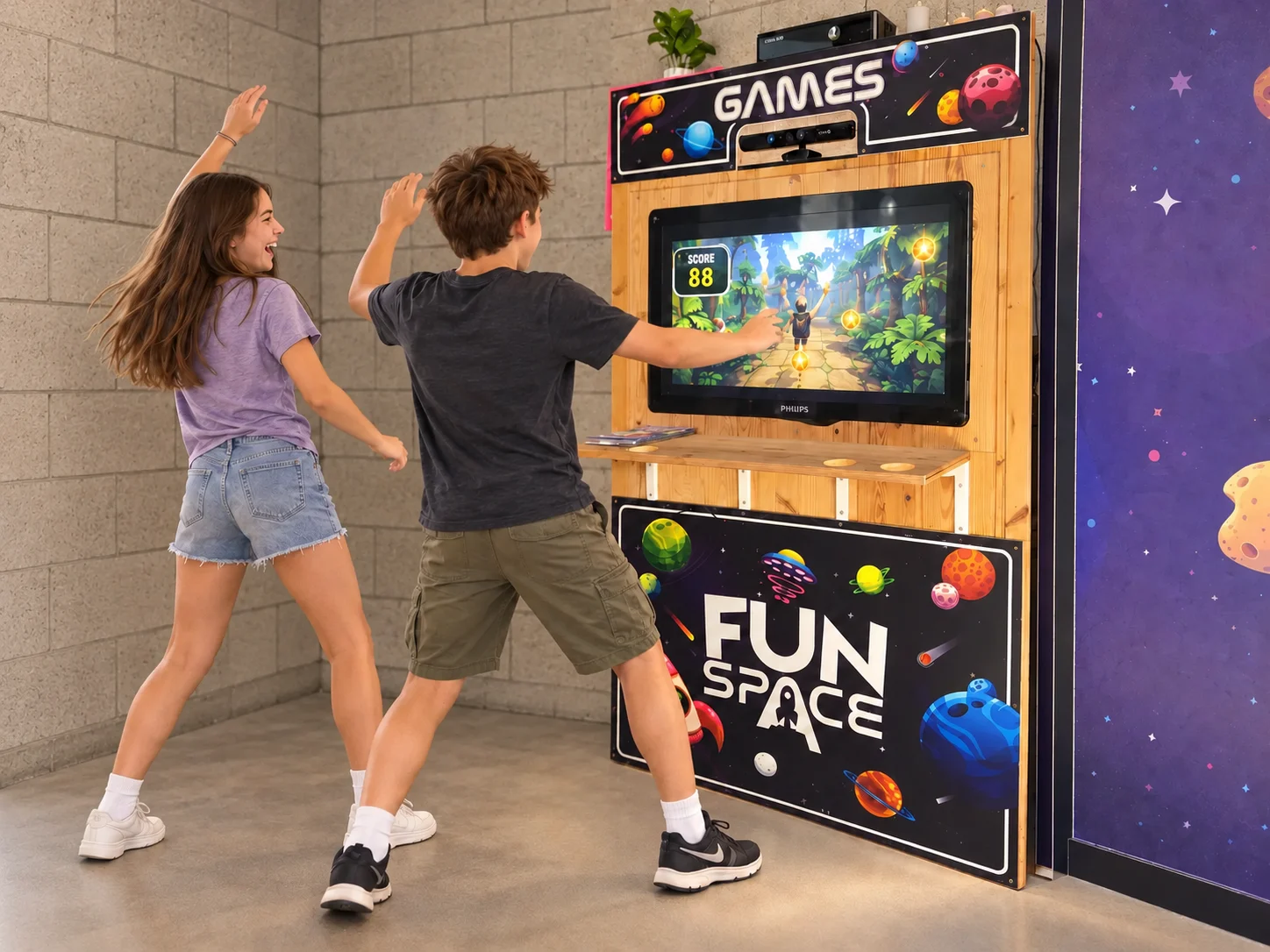 Twee tieners spelen samen op de bewegingsgestuurde spelcomputer